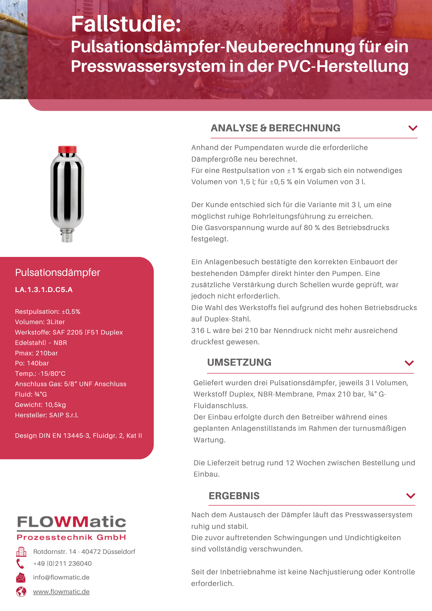 Fallstudie Pulsatiosdämpfer PVC Wasser