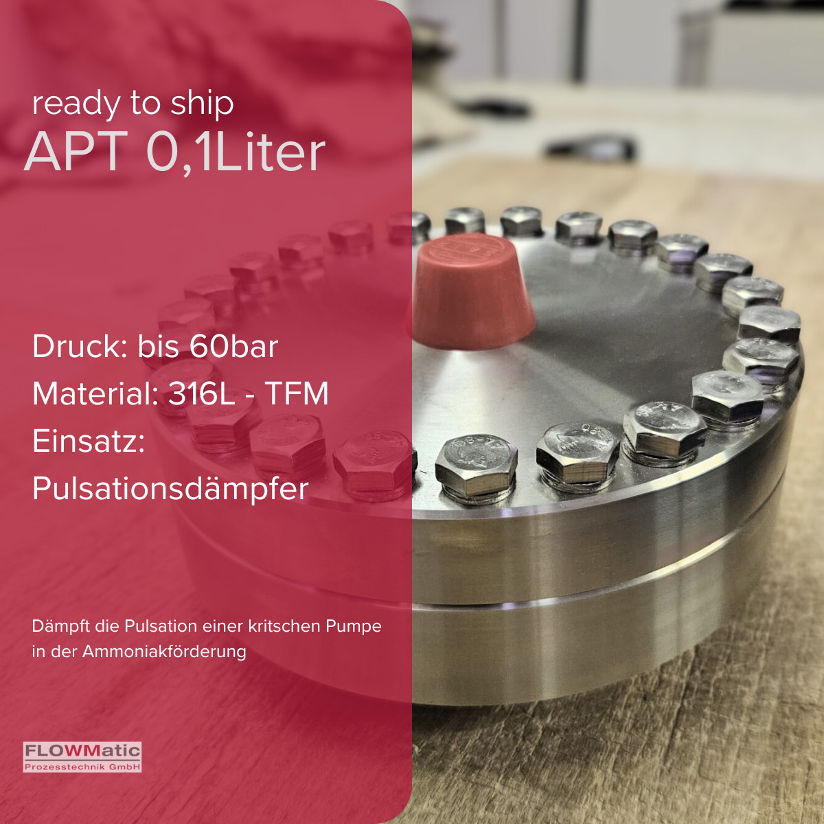 pulsationsdämpfer mit ptfe membrane aus edelstahl für ammonial